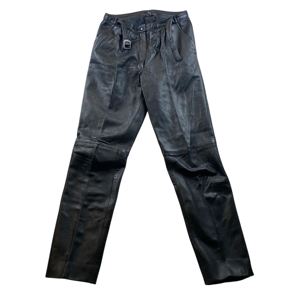 Womens Leather Pants Size 28x30 Measured Pleated Straight Leg